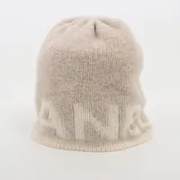 シャネル ロゴ ウール×シルク×カシミヤ ニットキャップ 21B ベージュ×ホワイト Ａランク
