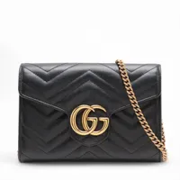 グッチ GGマーモント レザー チェーンウォレット ブラック ＡＢランク