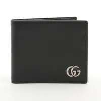 グッチ ダブルG 二つ折りカードケースウォレット 428726 レザー コンパクトウォレット ブラック Ａランク