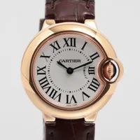 カルティエ バロンブルー ドゥ カルティエ WGBB0007 PG×革 QZ シルバー文字盤
