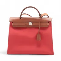 エルメス エールバッグジップPM トワルオフィシエ×ヴァッシュハンター レッド シルバー金具 Ａランク