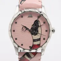 グッチ Gタイムレス 126.4 SS×革 QZ ピンク文字盤