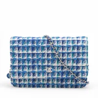 シャネル マトラッセ ツイード ブルー シルバー金具 ＡＢランク