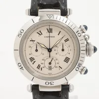 カルティエ パシャ W31018H3 SS×社外革 QZ アイボリー文字盤