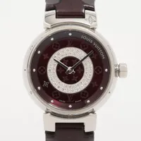 ルイ・ヴィトン タンブール ディスクPM Q121U SS×革 QZ 赤文字盤