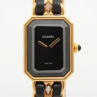 シャネル プルミエールL GP×革 QZ 黒文字盤