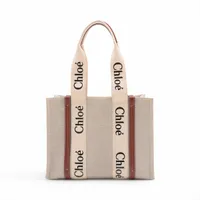 クロエ ウッディ ミディアム キャンバス トートバッグ ベージュ ＡＢランク