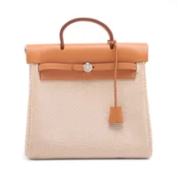 エルメス エールバッグアドPM トワルGM×カーフレザー ベージュ シルバー金具