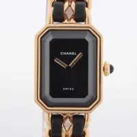 シャネル プルミエールL GP×革 QZ 黒文字盤