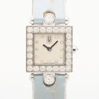 ハリーウィンストン シグネチャー 120LQ18W WG×革 QZ シルバー文字盤