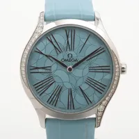 オメガ デヴィル トレゾア 428.18.36.60.03.002 SS×革 QZ 青文字盤