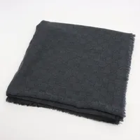 グッチ GG ウール×シルク ストール グレー×ネイビー ＡＢランク