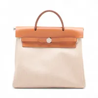 エルメス エールバッグアドPM トワルアッシュ×レザー ベージュ シルバー金具 ＡＢランク