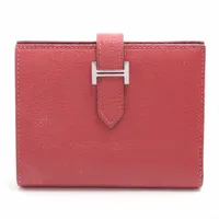 エルメス ベアンコンパクト リザード 財布 レッド シルバー金具
