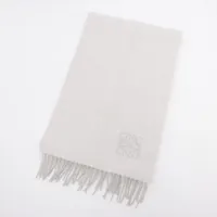 ロエベ アナグラム ウール×カシミヤ マフラー ホワイト×グレー ＡＢランク