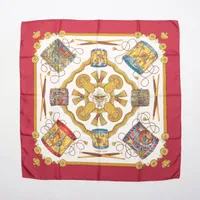 エルメス カレ90 LES TAMBOURS タンブールの太鼓 シルク スカーフ レッド ＡＢランク