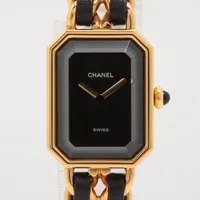 シャネル プルミエールS GP×革 QZ 黒文字盤