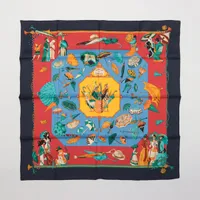 エルメス カレ90 OMBRELLES ET PARAPLUIES 日傘と雨傘 シルク スカーフ ネイビー ＡＢランク