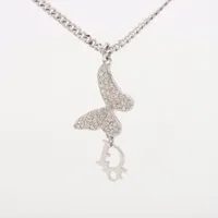 ディオール Diorロゴ GP×ラインストーン ネックレス シルバー ＡＢランク