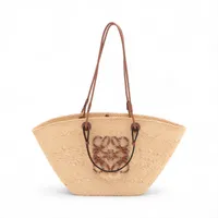 ロエベ アナグラム バスケット ラフィア×レザー カゴバッグ ベージュ