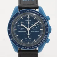 オメガ×スウォッチ スピードマスター ミッショントゥ ネプチューン SO33N100 CE×ナイロン QZ 青文字盤 Ａランク