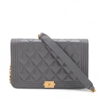 シャネル ボーイシャネル キャビアスキン グレー ゴールド金具 ＡＢランク
