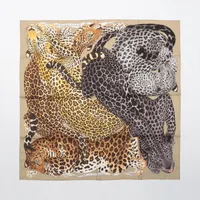 エルメス カレ90 Lazy Leopardesses レイジー レパデス シルク スカーフ ベージュ ＡＢランク