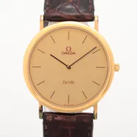 オメガ デヴィル GP×社外革 QZ シャンパン文字盤