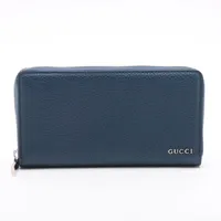グッチ ロゴ ジップアラウンドウォレット 771154 レザー ラウンドジップウォレット ブルー Ａランク