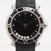 ショパール ハッピースポーツ 8475 SS×ラバー QZ 黒文字盤