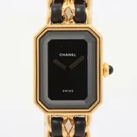 シャネル プルミエールL GP×革 QZ 黒文字盤