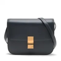セリーヌ クラシックボックス レザー ショルダーバッグ ネイビー Ａランク