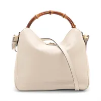 グッチ バンブー ダイアナ レザー 2WAYショルダーバッグ ホワイト Ａランク
