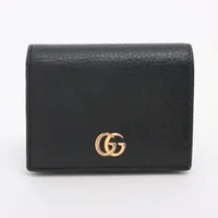 グッチ GGマーモント 456126 レザー コンパクトウォレット ブラック ＡＢランク