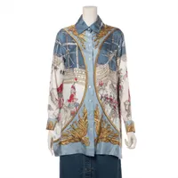 エルメス シルク Tシャツ ブルー