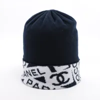 シャネル ココマーク ロゴ カシミヤ ニットキャップ ネイビー ＡＢランク
