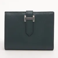 エルメス ベアンコンパクト ヴォーエプソン ネイビー シルバー金具 Ａランク