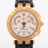 ヴェルサーチ Vレース 23C GP×社外革 QZ シルバー文字盤