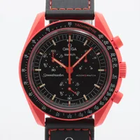 オメガ×スウォッチ スピードマスター ミッションオン アース ラバ SO33O100 CE×ラバー QZ 黒文字盤 Ａランク