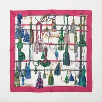 エルメス カレ90 Passementerie 紐飾り シルク スカーフ レッドパープル ＡＢランク
