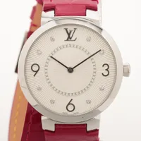 ルイ・ヴィトン タンブール SS×革 QZ シルバー文字盤