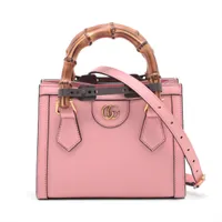 グッチ バンブー ダイアナ レザー 2WAYハンドバッグ ピンク Ａランク