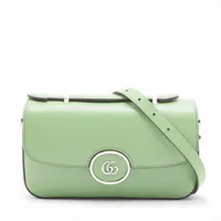 グッチ プチGG レザー 2WAYハンドバッグ グリーン Ａランク