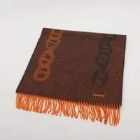 エルメス クレイジーチェーン カシミヤ マフラー オレンジ Ａランク