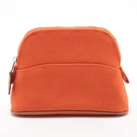 エルメス ボリードポーチミニミニ キャンバス オレンジ シルバー金具 Ａランク
