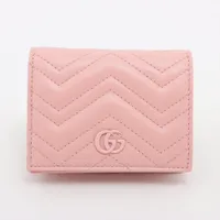 グッチ ダブルG ミニウォレット 466492 レザー コンパクトウォレット ピンク Ａランク