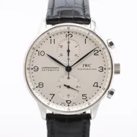 IWC ポルトギーゼ クロノグラフ IW371417 SS×革 AT シルバー文字盤