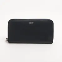 トムフォード ロゴ レザー ラウンドジップウォレット ネイビー