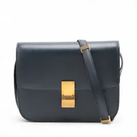 セリーヌ クラシックボックス レザー ショルダーバッグ ネイビー ＡＢランク