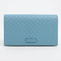 グッチ マイクログッチシマ 466507 レザー ウォレットチェーン ブルー ＡＢランク